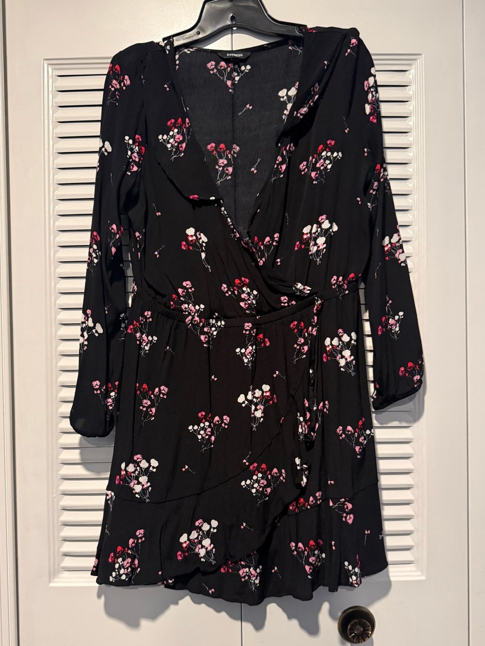 Express Black Floral Dress with Pink & White Blooms